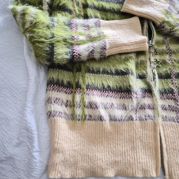 Fuzzy Knitted Mock Neck Cardigan ▪︎ Multi Color ▪︎ MD - Picture 13 of 13